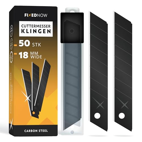 FixedNow 50 x Cuttermesser Klingen Profi 18mm extra scharf aus Japanischer Carbonstahl | Abbrechklingen für Cutter Messer und Teppichmesser | Utility Knife | Kattermesser Ersatzklingen Tapeziermesser