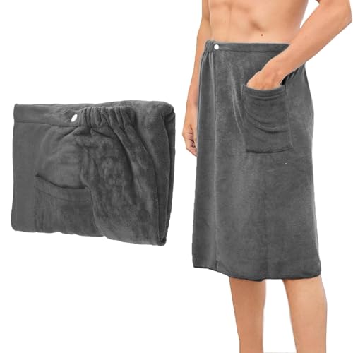 Saunakilt Herren, Verstellbar, Schnelltrocknendes Saunahandtuch für Sauna, Fitnessstudio, Dusche und Strand, Komfortabel und Elastisch, Ideal als Saunatuch Herren oder Duschtuch(Grau, 70 x 140 cm)