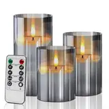 LED Kerzen 3 Stück, Realistische Flackernden Flammenlose Kerzen, Batterie Betriebene LED-Säule Kerzen mit Fernbedienung Timer, Festival, Parteien, Hauptdekoratione, Graue