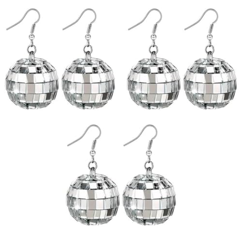 3 Paar Discokugel Ohrringe Mirror Ball Ohrringe Disco Kugel Ohrringe 70s Mirrorball Earrings Ohrringe Discokugel, Für Damen Und Mädchen Retro Disco Motto Party Kostüm Zubehör