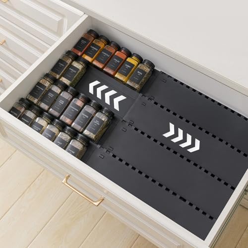 Homhut Gewürzregal Schublade 4 Etagen, Gewürz Organizer Schublade, Gewürz Schubladeneinsatz, Schubladen Ordnungssystem von 33cm bis 62cm, Organizer für Küche, Arbeitsfläche, Schrank, Regal
