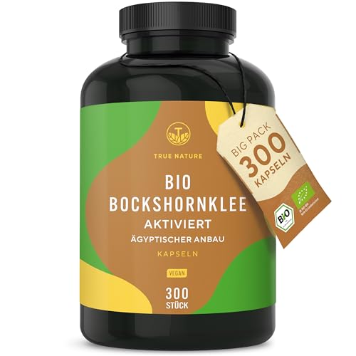 Bio Bockshornklee - Big Pack: 300 Bockshornkleesamen-Kapseln (650mg) - Hochdosiert: 2600mg pro Tag - Fenugreek aktiviert - Hochwertiger Rohstoff aus Ägypten - vegan - TRUE NATURE