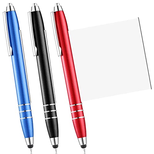 Nezyo 3 Stück Kugelschreiber mit Spickzettel Blattlasche Einziehbare 0,7 mm Spickzettel Stift mit Blau Mine Feine Spitze Metall Kuli Druckkugelschreiber für Student Abschluss, Blau, Schwarz, Rot