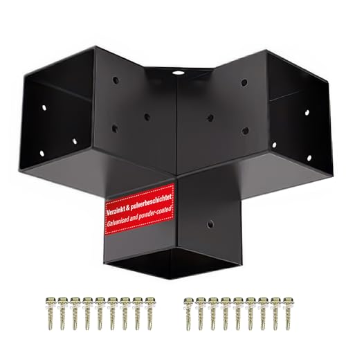 SOTECH Eckverbinder 100 x 100 mm (3-Wege-Verbinder) vierkant Stahl verzinkt und schwarz pulverbeschichtet für höchsten Korrosionsschutz, Pergola Pfostenecke für Aluminium und Holzkonstruktionen