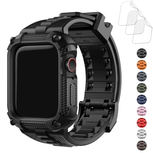 Fullmosa Schutzhülle mit Armband Kompatibel mit Apple Watch Series SE/6/5 (44mm), Robustes, Stoßfestes, Wasserdichtes Gehäuse für Rundumschutz, 44mm Schwarz