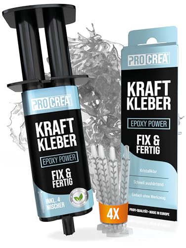 PROCREA® 2K Epoxidkleber "Kraftkleber" [inkl. 4x Mischern] Extra starker & transparenter 2-Komponenten-Kleber für innen und außen - Fix & Fertig für Metall, Kunststoff, Glas, Stein, Keramik