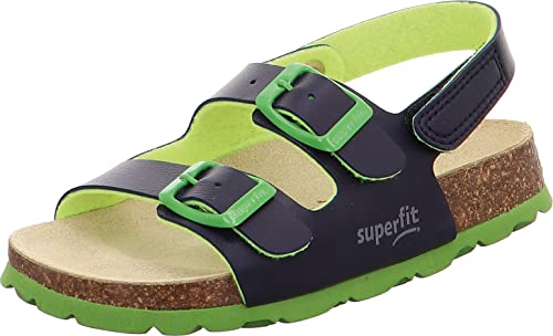 Superfit Jungen Fussbettpantoffel Knöchelriemchen Riemchensandalen, Blau (Blau 81), 33 EU