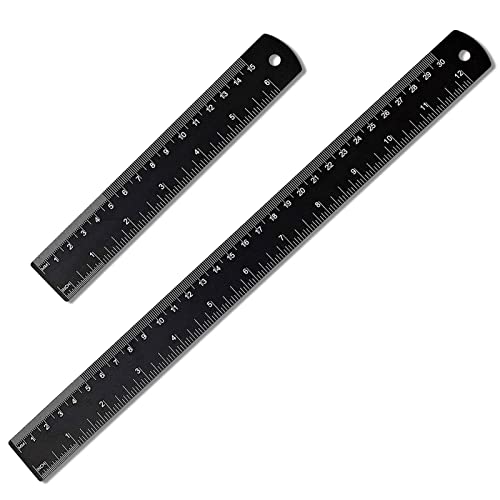 Lineal Metall 30 cm 15cm Stahllineal, Metalllineal Doppelseitenskala Stahlmaßstab 2er Set Kante Messwerkzeug Ruler (Schwarz)