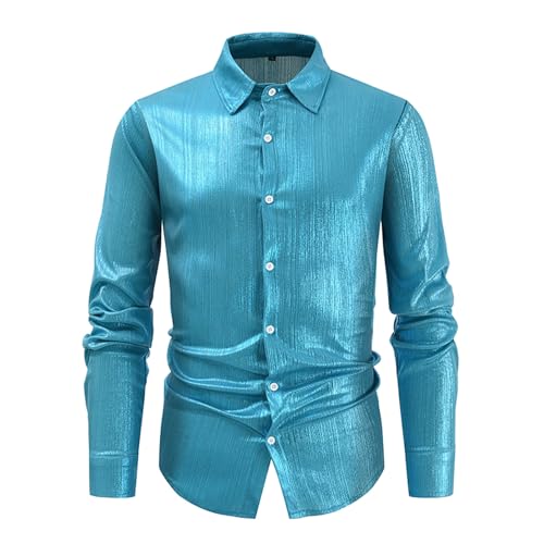 Mymyguoe Glitzer Hemd Herren Glänzend Festlich Businesshemd Freizeithemd Glitzer Tanzshirts Karneval Kostüm Langarmhemd Bügelfrei Hemd Party Pailletten Kleid Shirts Hochzeit Hemd Für Nachtclub