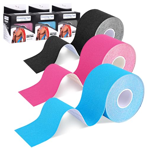 AUXHCYL Tape Sport Kinesiotapes - 3 Kinesiologie Tape Rollen, Classic Sporttape, Profi Physio Tape, Hautfreundliche Medizinisches Tapes für Schulter, Knie und Fußgelenk (5m x 5cm)