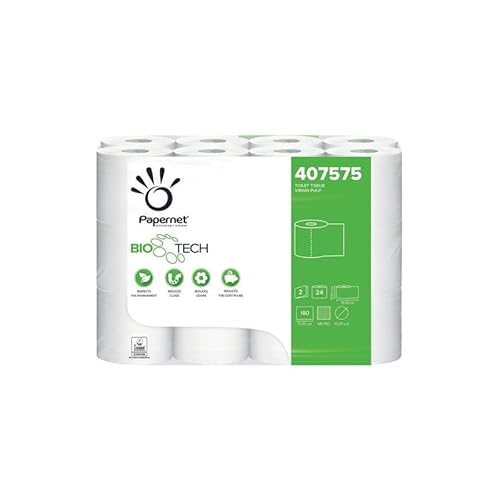 Papernet Bio Tech - Toilettenpapier (407575s), 1 Packungen mit 24 Rollen aus reiner Zellulose, bekämpft auf natürliche Weise krankheitserregende Bakterien, 2 Lagen, 180 Blatt pro Rolle