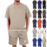 Waffle Sommer Outfit Herren Jogginganzug Kurz 2 Teiler Shorts und Tshirt Set Trainingsanzug y2k Tracksuit Streetwear Sportanzug Freizeitanzug Bequem Atmungsaktive Zweiteiler Männer Strand Sommeranzug