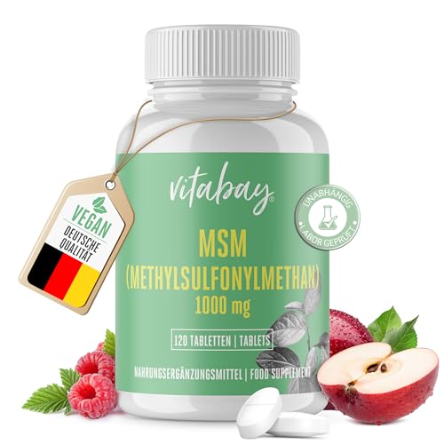 Vitabay MSM Kapseln Hochdosiert - 120 MSM Tabletten Hochdosiert VEGAN - MSM Pulver MSM 2000 pro Tagesdosis - MSM Schwefel Kapseln Hochdosiert MSN Gelenkskapseln - Pflanzliches MSM-Kapseln MSN 2000