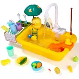 Spielspüle Kinder Spielzeug mit elektrischer Wasserhahn,kinderküche zubehör,Spielzeugzubehör für die Spielküche,schwimmendes Angelspielzeug für das Wasserspiel,Rollenspiel für Kinder