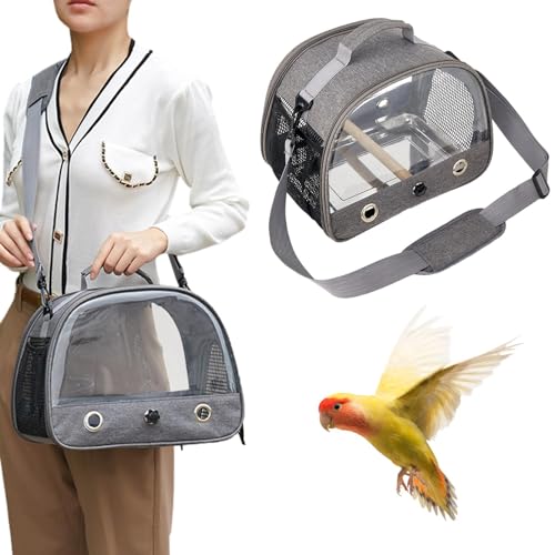 Transporttasche für Ziervögel, Vogel Transportkäfig, Haustiertransporttasche mit Stehsitz und Tablett, atmungsaktiver tragbarer Vogelkäfig für Reisen, Wandern, Camping