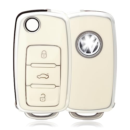 OFFCURVE Autoschlüssel Hülle Schlüsselhülle, Schlüsselschutz Schlüsselgehäuse 3 Tasten Kompatibel mit VW Volkswagen Polo Golf 4/5/6 Multivan T5 Caddy Jetta Bora Superb Passat Skoda Fabia Seat Ibiza