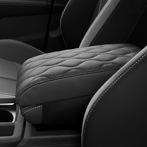 POKSRI Armlehnen Polster Auto PU-Leder, schwarzes mittelkonsole auto Box Matte, Fahrzeug Armlehnenkissen Schutz, Memory Foam Kunstleder, Konsolen-Handauflagekissen (sizeA 30x15x5.5cm)