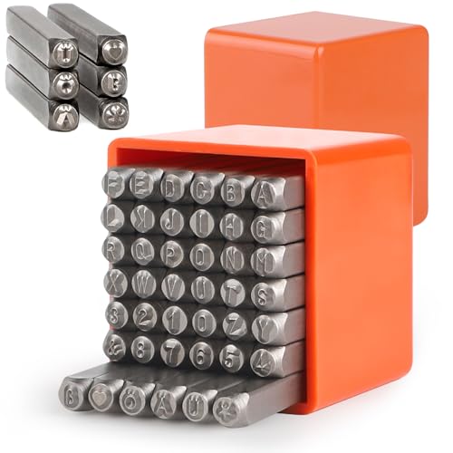 EXLECO 42er 3mm Schlagzahlen Set Schlagbuchstaben mit ÖÜÄß&* 0-9 A-Z Buchstaben Stempel Prägestempel Metallstempel Schlagstempel für Metall Leder