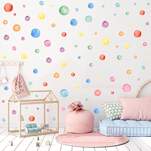 KAIRNE Bunt Wandtattoo Kinderzimmer,Tupfen Wandsticker,Aquarell Polka Dots Wandaufkleber,Tupfen Wandsticker für Mädchen Junge Schlafzimmer,DIY Selbstklebend Kreise Pastell Stickers Babyzimmer Wanddeko