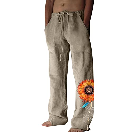 QWUVEDS Schnell trocknende Stretchhose für Herren, eiskalt, atmungsaktiv, Jogger, Kordelzug, Jogginghose mit Taschen Streetwear Hosen (240329A-Beige, M)