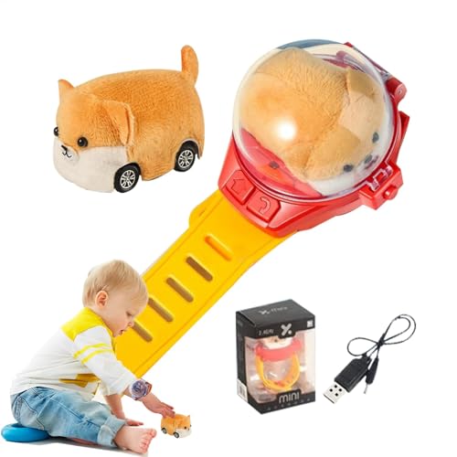 Godpqiui Rennuhr-Autospielzeug, Kinder-Armbanduhr-Autospielzeug, USB-Aufladung, Rennwagen-Fernbedienung, Uhr, Spielauto, Elektrischer Plüschhund, kleines Autospielzeug für Kinder und