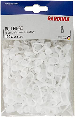 GARDINIA Rollringe für Vorhangschienen GE und P2Ü, UV-beständig, Kunststoff, Weiß, 100 Stück