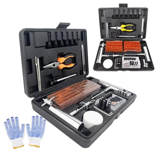 NOOGUI Reifenreparaturset | Autoreifen Reparaturset für Auto & Motorrad | Reifen Flickset Auto & Fahrrad | Reparieren in 15 Min | 117 Teile mit T-Griff Werkzeugen, Ventilen & Zange | Reifenpannenset