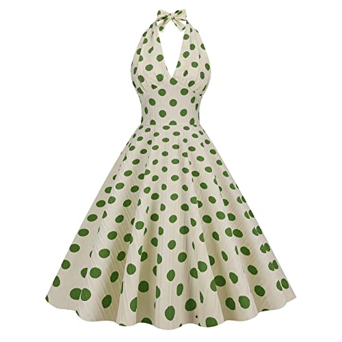 Kurzärmliges Stehkragen-Polka-Punkt-Schlankheits-Elegantes Temperament-Damen-Freizeitkleid Damen Minikleid Freizeitkleid Elegant A-Linie Kleid Damen Sommerkleid Für Damen (24-0209B-Green, XXL)