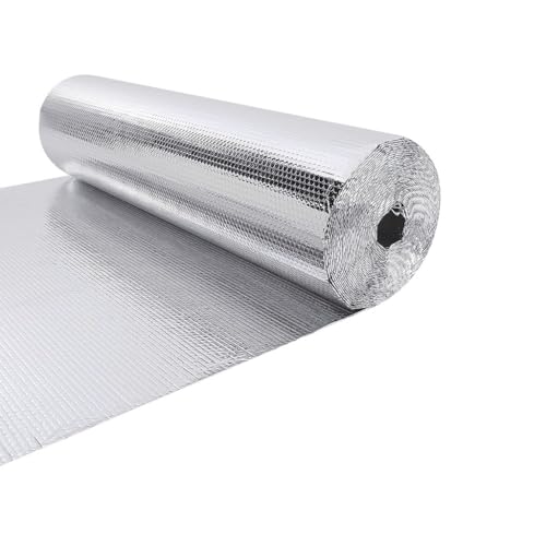 JOSUR Doppelseitige Aluminiumfolie, reflektierende Isolierschaumfolie, Luftblasenrolle, zur Wärmedämmung, Wärmeschutz, Strahlungsbarriere, 1 x 3 m