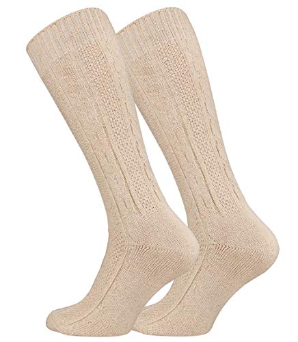 Cotton Prime Unisex Trachtensocken Trachtenstrümpfe, Kniehoch mit Zopfmuster, Naturfarben, Leinen-Baumwollgemisch, Perfekt für Lederhose und Dirndl, Gr. 35-38