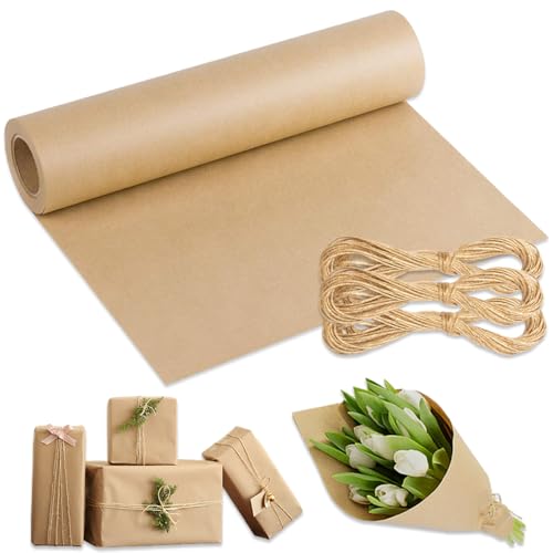 Kraftpapier Packpapier 30cm X 30m- Braune Packpapier Rolle, Kraftpapier Rolle für Verpackung, Natürliches Kraftpapier, Verpackungspapier für Geschenkverpackungen, Blumensträuße, Bastelarbeiten