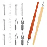 Piriuuo 14 Stück Kalligraphie Stift Set, Federhalter Holz Tusche Federhalter mit 2 Federhalter 12 Federn Comic Stiftspitzen Set Kalligraphie-Pen-Federn Kalligraphie Stift Set zum Schreiben, Malen