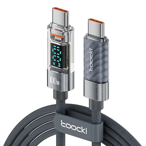 toocki 100W USB C auf USB C Kabel, 2M Schnellladekabel Ladekabel mit LED Display, Nylon USB C Kabel PD QC5.0 für iPhone 16/16 Pro/16 Pro Max MacBook Pro Air iPad Pro Air Galaxy S24 S23 Pixel Switch