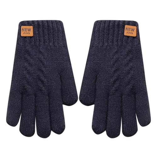 QWUVEDS Frauen Winter Stil Dicke Plüsch Doppel Schicht Gestrickte Label Kälte Beweis Warme Einfarbig Bildschirm Finger Handschuhe Netzhandschuhe Kinder Handschuhe Winter Damen Strick (Navy, One Size)