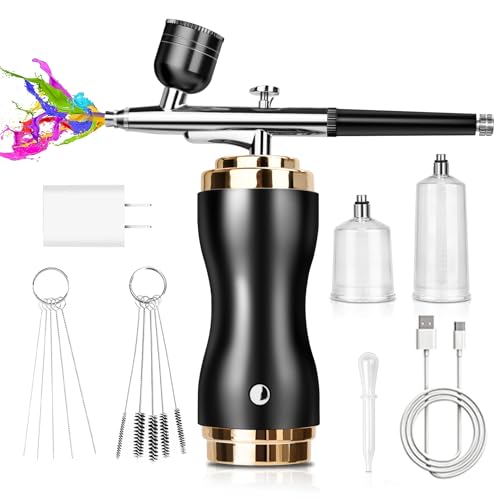 Daakro 48PSI Wiederaufladbares Airbrush Set,Mini Airbrush Gun mit Kompressor,Kabelloses Airbrush Kit für Kunst, Make-up, Tattoos,Kuchen dekorieren, Gießen Malerei(Schwarz)