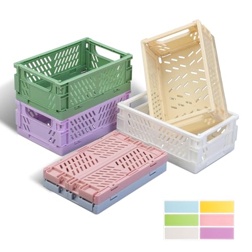 POFIBO 6 Stück Klappkiste Klein,Klappbox Klein 15x10x5.8cm, Kleine Klappbox ,Stapelbar Aufbewahrungsboxen, Bunt aufbewahrungskiste für Regal Büro Schlafzimmer,Badezimmer, Schrank, Schublade