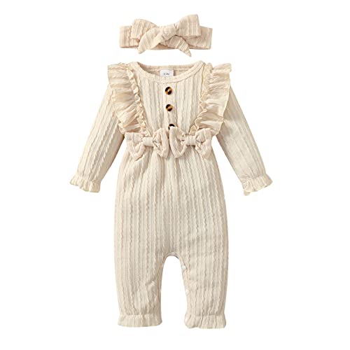 puseky Baby Mädchen Set Baby Mädchen Herbst Kleidung Rundhals Rüschen Outfits Baumwolle Jumpsuit