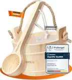 WASSERFELD® Sauna Eimer Set (4 Liter) - Hochwertiger Sauna Eimer mit Kelle - Hitzebeständiger Saunakübel 4L inkl. Einsatz & Hanftrageseil