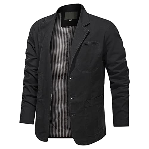 Generic Herren Sakko übergröße Blazer Herbst Anzugsakko Baumwolle Chino Freizeitanzug Herren Outdoorjacke 3 Knopf Sportlich Herrenjacken für Hochzeit Business große Größe (Schwarz, XXXXL)