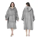 MOKANI Kuscheldecke mit Ärmeln und Kapuze Hoodie Decke, Decken Hoodie Decke mit Ärmeln, Übergröße Kapuzenpullover für Damen Herren, Grau