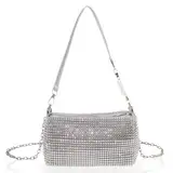 Clutch Silber,Damen-Clutches,Handtasche Silber,Glitzer Tasche,Handtasche Silber Damen,Clutch Silber Glitzer,Damen Clutch Glitzer,Strass Clutch Geldbörsen mit Abnehmbarer Kette für Party Hochzeit