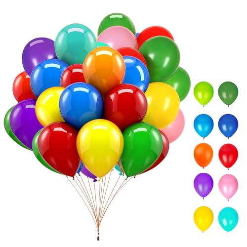 100 Stück Luftballons Bunt, 10 Farben Latex Ballons, Regenbogen Luftballons, Luftballons Geburtstag, Partyballon Dekorationen für Geburtstage Valentinstag Graduierung Kommunion Thema Party (12 Zoll)