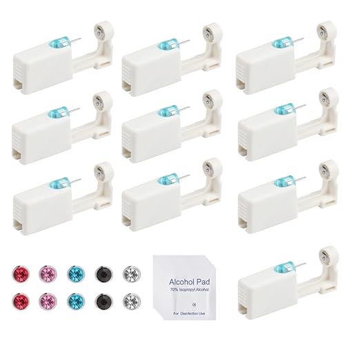 10 Stück Ohrloch Stecher Set, Ohrlöcher Selber Stechen set mit Ohrsteckern Ohrringe Selber Stechen Set Nasenpiercing Stechen Kit Asepsis Piercing Kit Ohrring Stechen für Mädchen Damen Herren