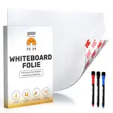 Whiteboard Folie 20x30cm - 3M Magnetfolie selbstklebend - Magnetische Tafelfolie abwischbar - Praktische Ferrofolie Weiß - Whiteboardfolie inkl. 3 Marker mit Schwamm