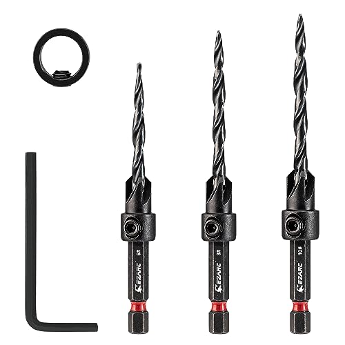 EZARC Senkbohrer Set für Holz, 5 tlg. Bohrer mit Senker Holzbohrer Kegelsenker Set 1/4" Hex Schaft mit Holzstopfen Schneider für Holzverarbeitung.