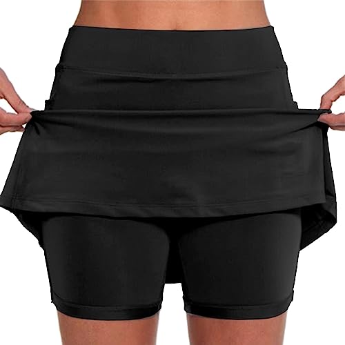 Sale Angebote Tennis Skirt Ladies Solid Color Double Layer Design Inner Short, Golfrock Damen mit Hose Lang Skorts Damen Elegant Skater Rock Sport Rock mit Hose Damen Tennis Skort