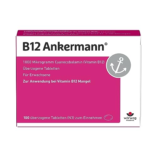 B12 Ankermann, 100 Stück: 1.000 Mikrogramm Vitamin B12 Tabletten, hochdosiert, effektiv gegen Müdigkeit & Erschöpfung infolge von Vitamin-B12-Mangel, für mehr Energie & Leistungsfähigkeit, 1x täglich