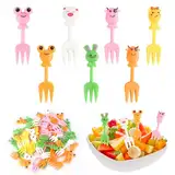 Kayqbonke 50 Stück Tiere Obstgabeln aus Kunststoff, 5 Typologie Mini Obstgabeln Kinder, Bento Box Zubehör Picks Obst Gabeln Wiederverwendbar für Lunch-Box Party Nachmittagstee Geburtstagsfeier