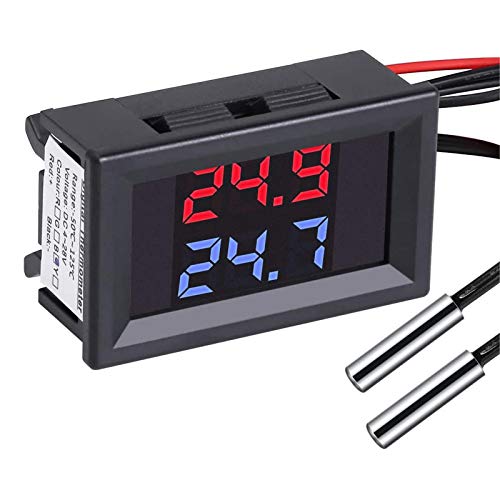 PEMENOL DC4-28V Rot + Blau Dual Display-Digital-Thermometer mit NTC Wasserdichtem Metallfühler-Temperatursensor