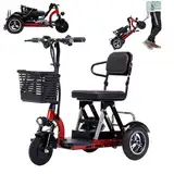 FANGZHL 3-Rad-Mobilitätsroller,Elektro Roller,Elektroroller Mit Sitz,Dreiräder,Rollator Leicht Klappbar,Rollator 3 Räder,Lithiumbatterie 48V20ah/Laufleistung 55Km red